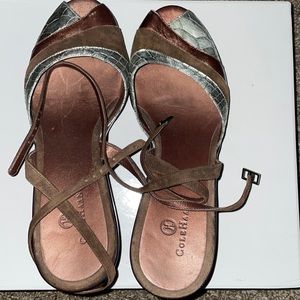 Cole Haan beige tan nikeair wedge suede Leather sandals